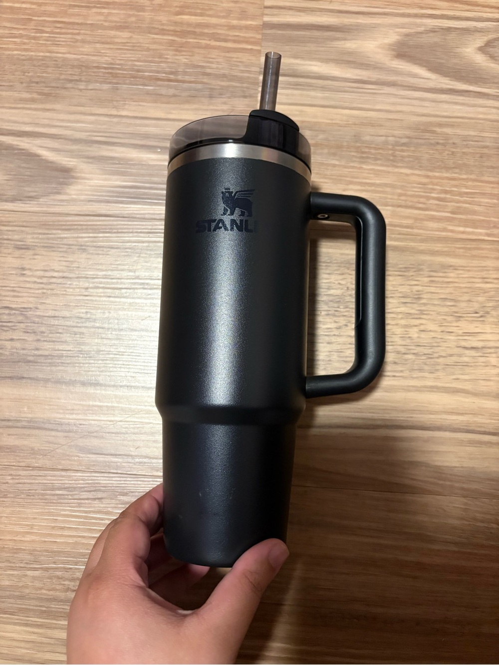Stanley Black Insulated Travel Tumbler with Handle and Straw